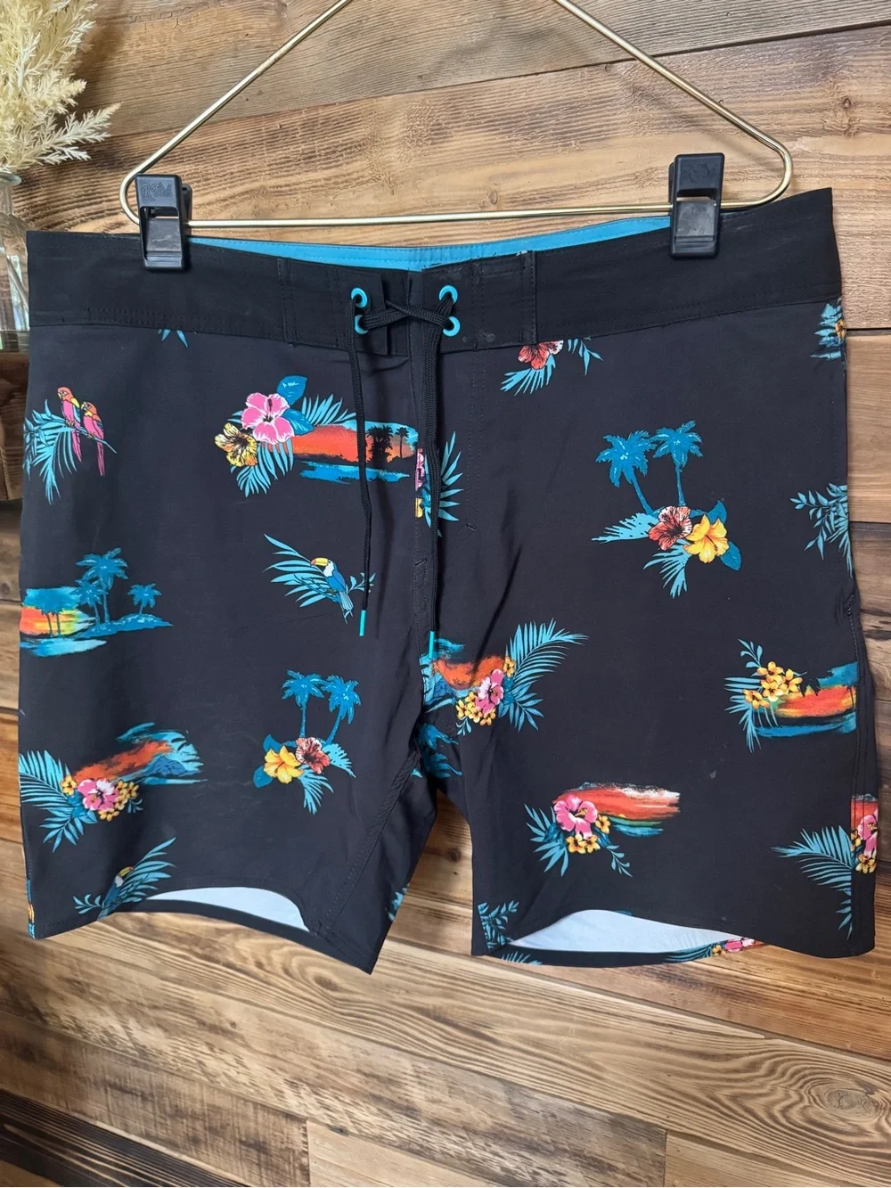 burnside Black Tropical Floral Swim Trunks Size 38 Men’s